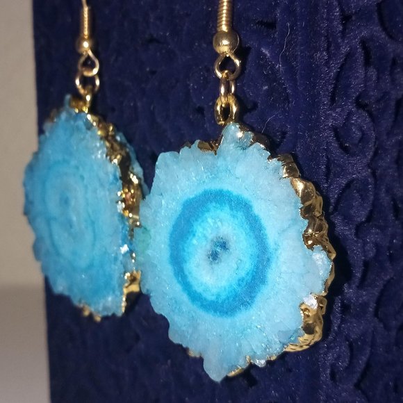 LAST PAIR! Gold & Ocean Geode Slice Earrings - Picture 5 of 10